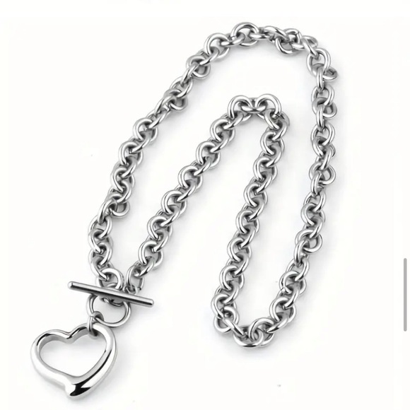 1 Set Titanium Steel Stainless Steel Heart Necklace Bracelet Set - Picture 4 of 5